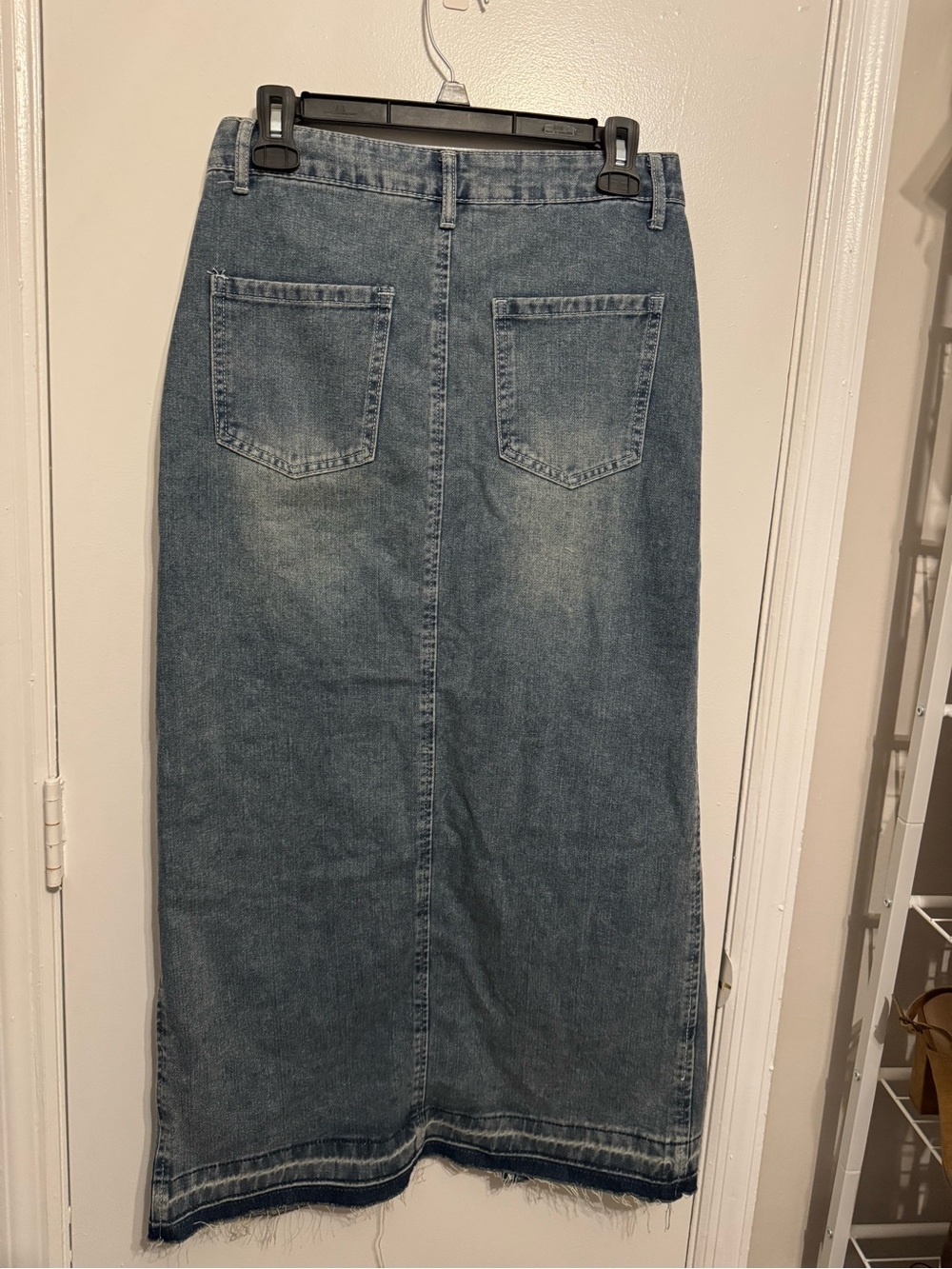 Happily Grey Blue Denim Front-Slit Maxi Skirt Size 3/25 - Picture 2 of 9
